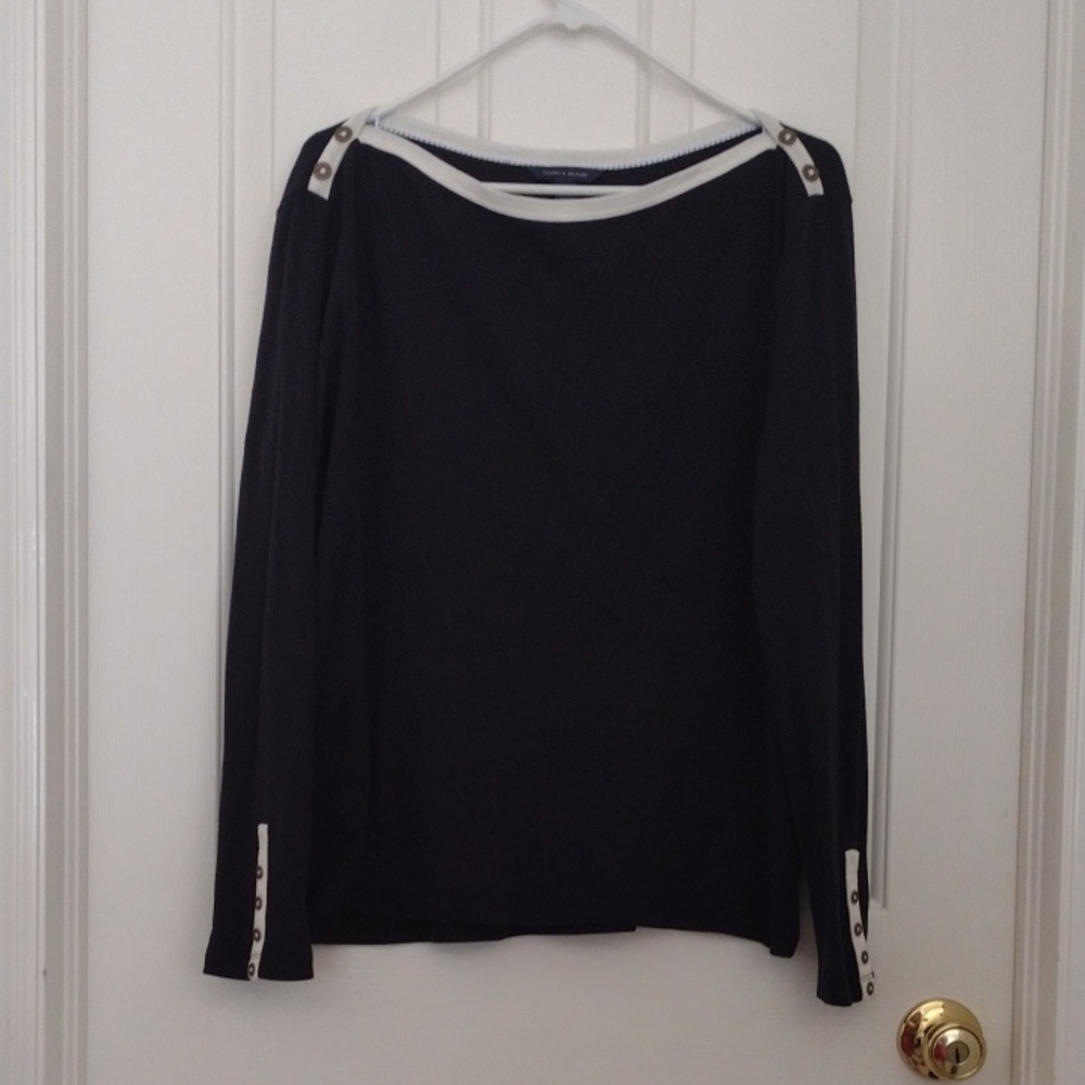 Tommy Hilfiger Black and White Long Sleeve Top XL
